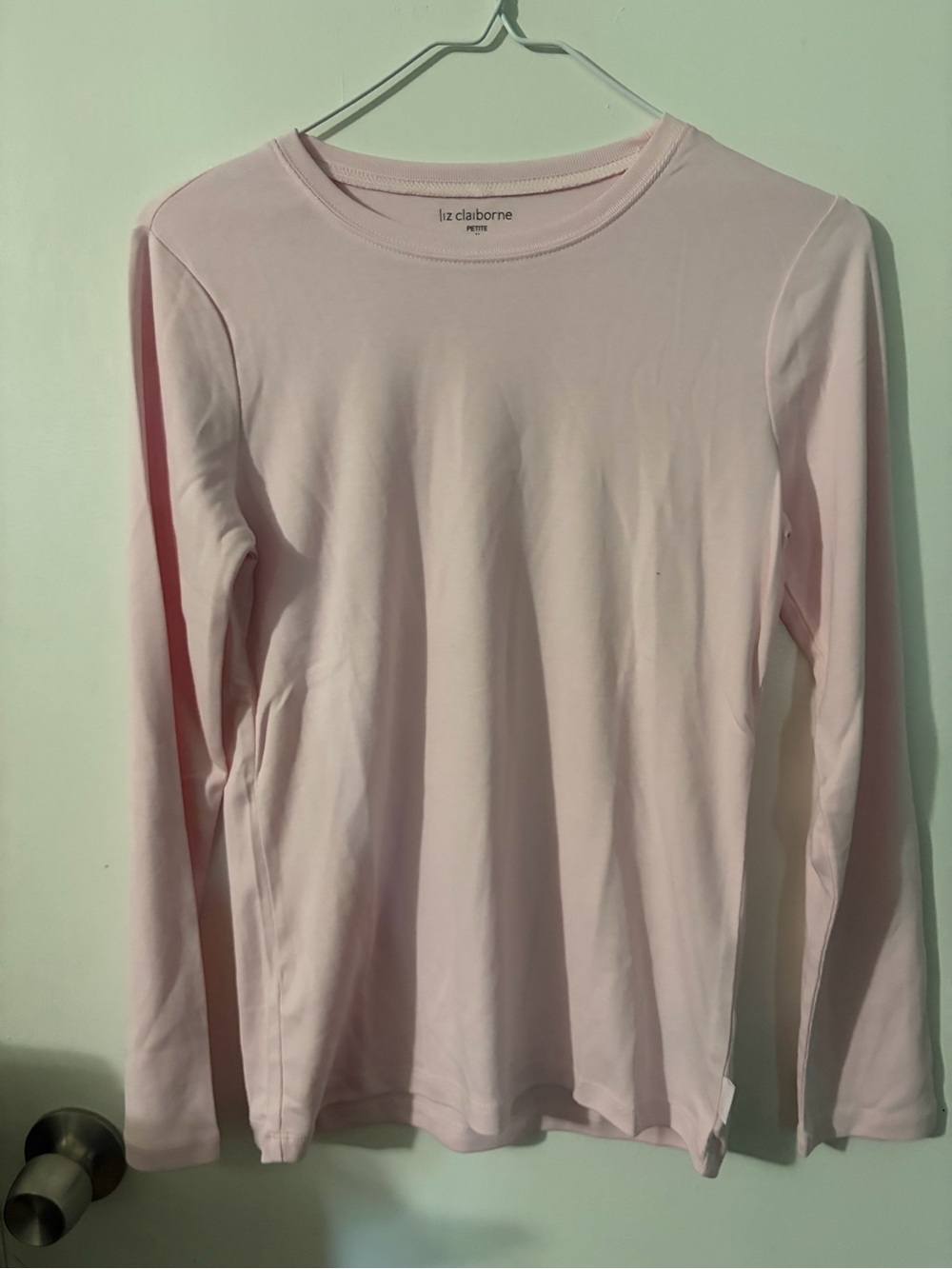 Women’s Liz Claiborne Petite Medium Long Sleeve Crewneck Top Pale Pink Tote14